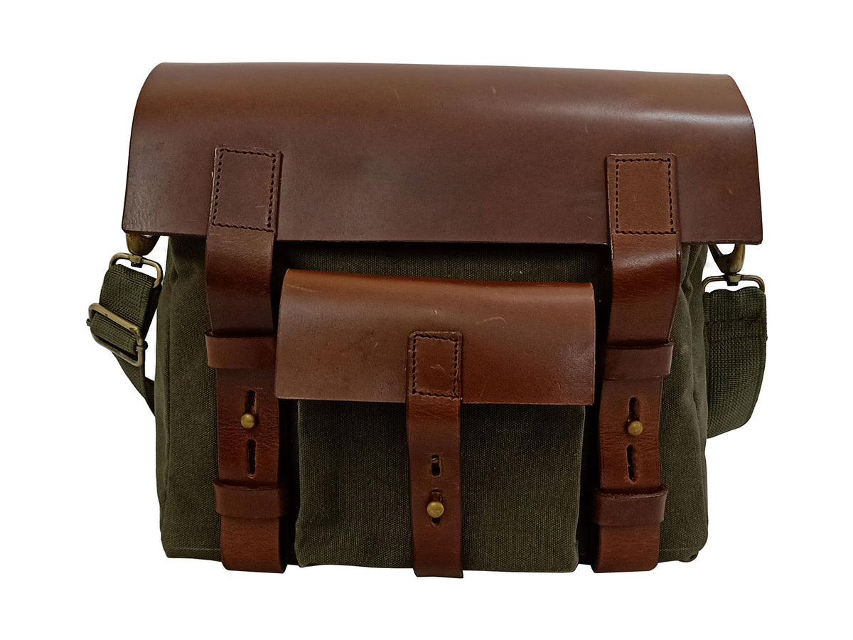For Royal Enfield Classic Reborn 350 Leather & Canvas Pannier Bags Olive Green D8