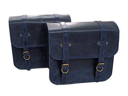 For Royal Enfield Classic Reborn 350 Genuine Leather Pannier Bags Navy Blue D10