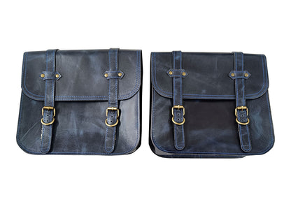 For Royal Enfield Classic Reborn 350 Genuine Leather Pannier Bags Navy Blue D10