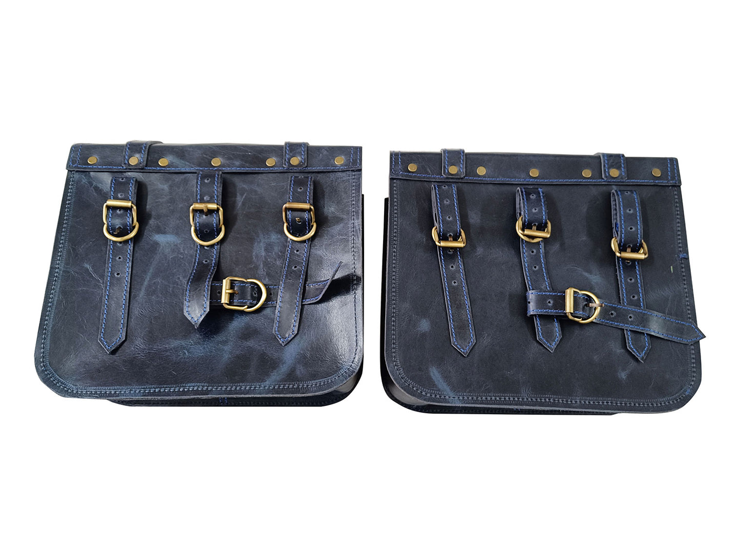For Royal Enfield Classic Reborn 350 Genuine Leather Pannier Bags Navy Blue D10