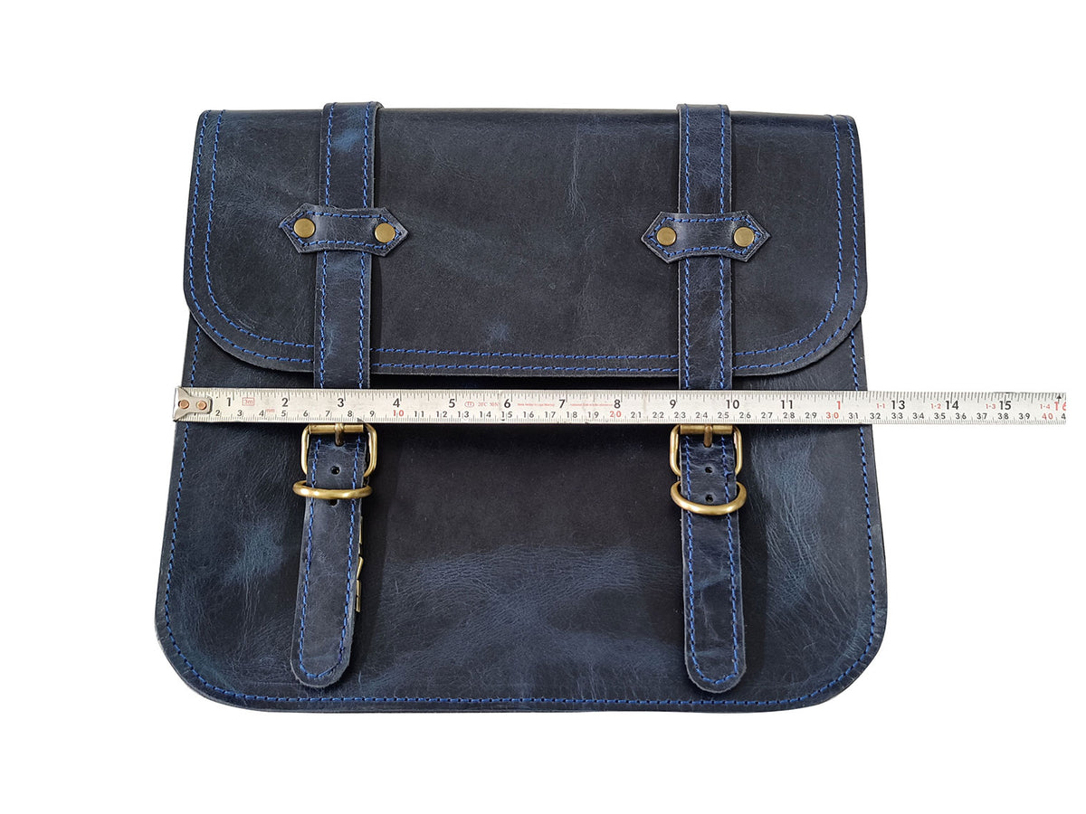 For Royal Enfield Classic Reborn 350 Genuine Leather Pannier Bags Navy Blue D10