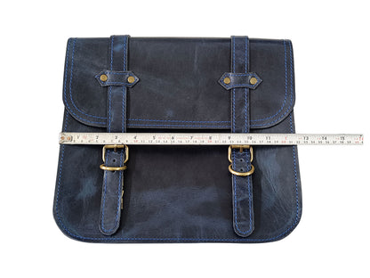 For Royal Enfield Classic Reborn 350 Genuine Leather Pannier Bags Navy Blue D10