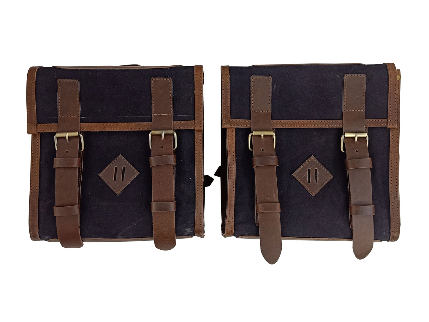 For Royal Enfield Classic Reborn 350 Leather & Canvas Pannier Bags Pair D11