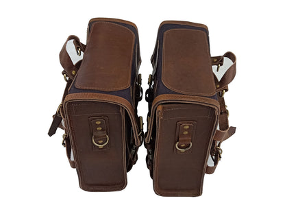 For Royal Enfield Classic Reborn 350 Leather & Canvas Pannier Bags Pair D11