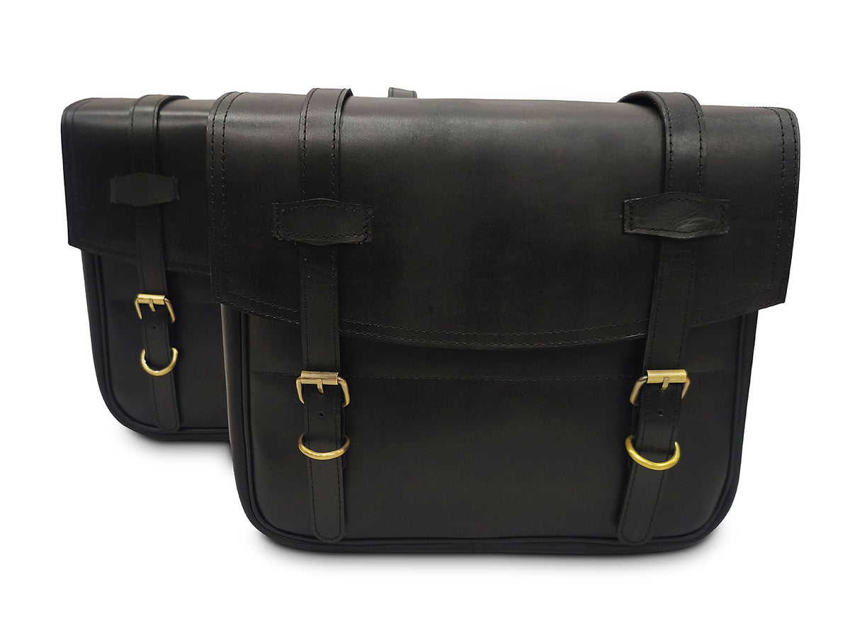 For Royal Enfield Classic Reborn 350 Genuine Leather Pannier Bags Black Color D12