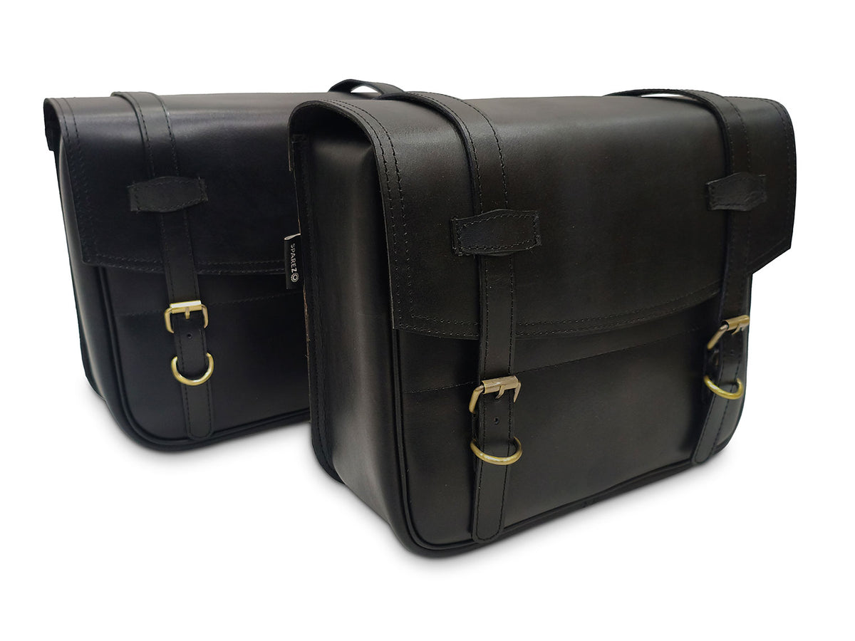 For Royal Enfield Classic Reborn 350 Genuine Leather Pannier Bags Black Color D12