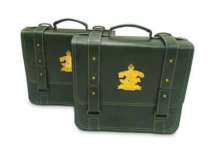 For Royal Enfield Classic Reborn 350 Genuine Leather Pannier Bags Dark Green D13