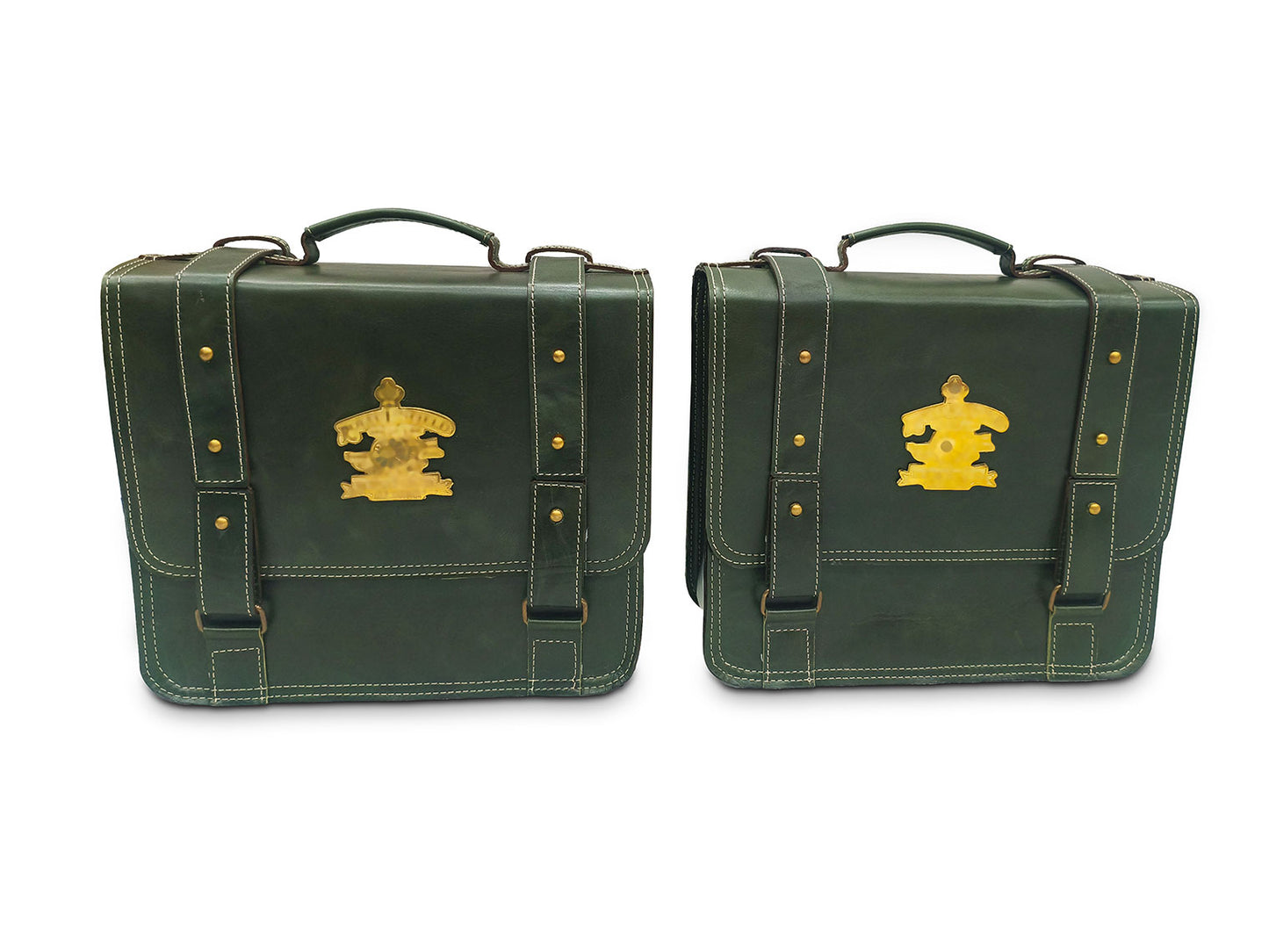 For Royal Enfield Classic Reborn 350 Genuine Leather Pannier Bags Dark Green D13