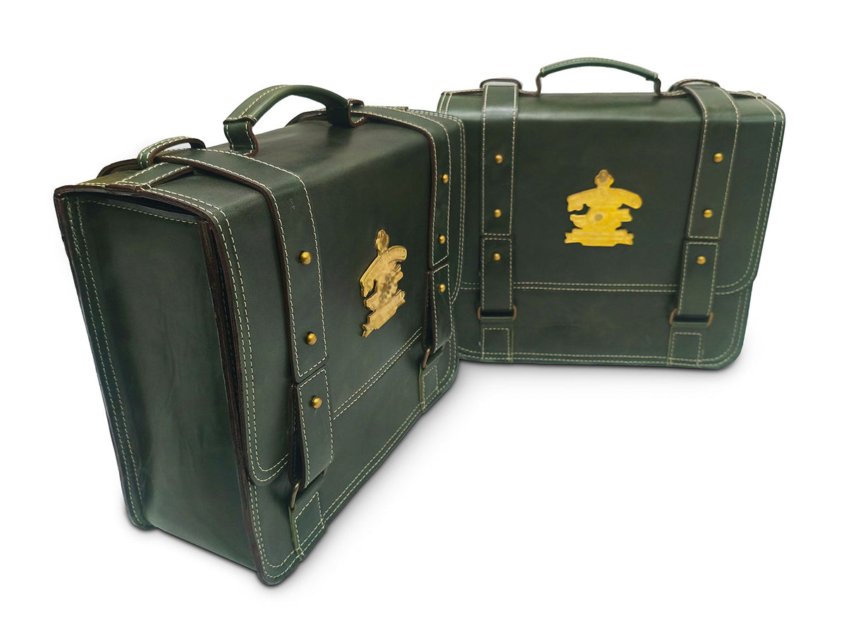 For Royal Enfield Classic Reborn 350 Genuine Leather Pannier Bags Dark Green D13