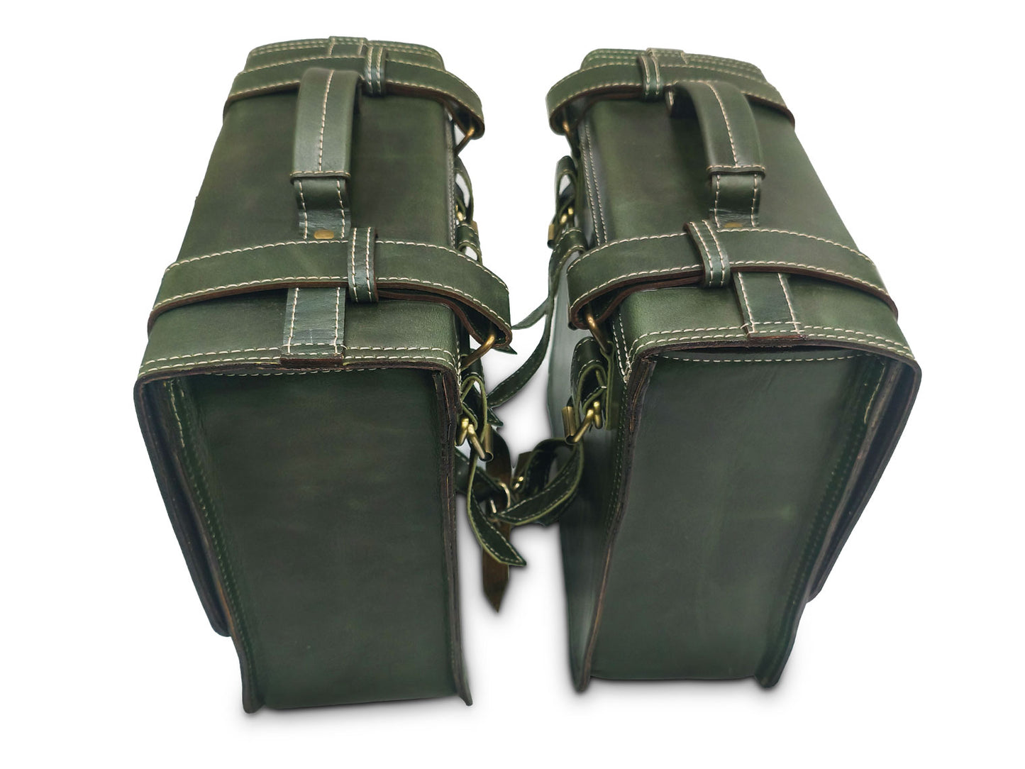 For Royal Enfield Classic Reborn 350 Genuine Leather Pannier Bags Dark Green D13