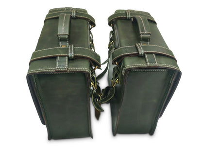 For Royal Enfield Classic Reborn 350 Genuine Leather Pannier Bags Dark Green D13