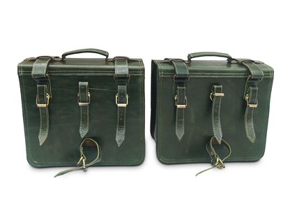 For Royal Enfield Classic Reborn 350 Genuine Leather Pannier Bags Dark Green D13