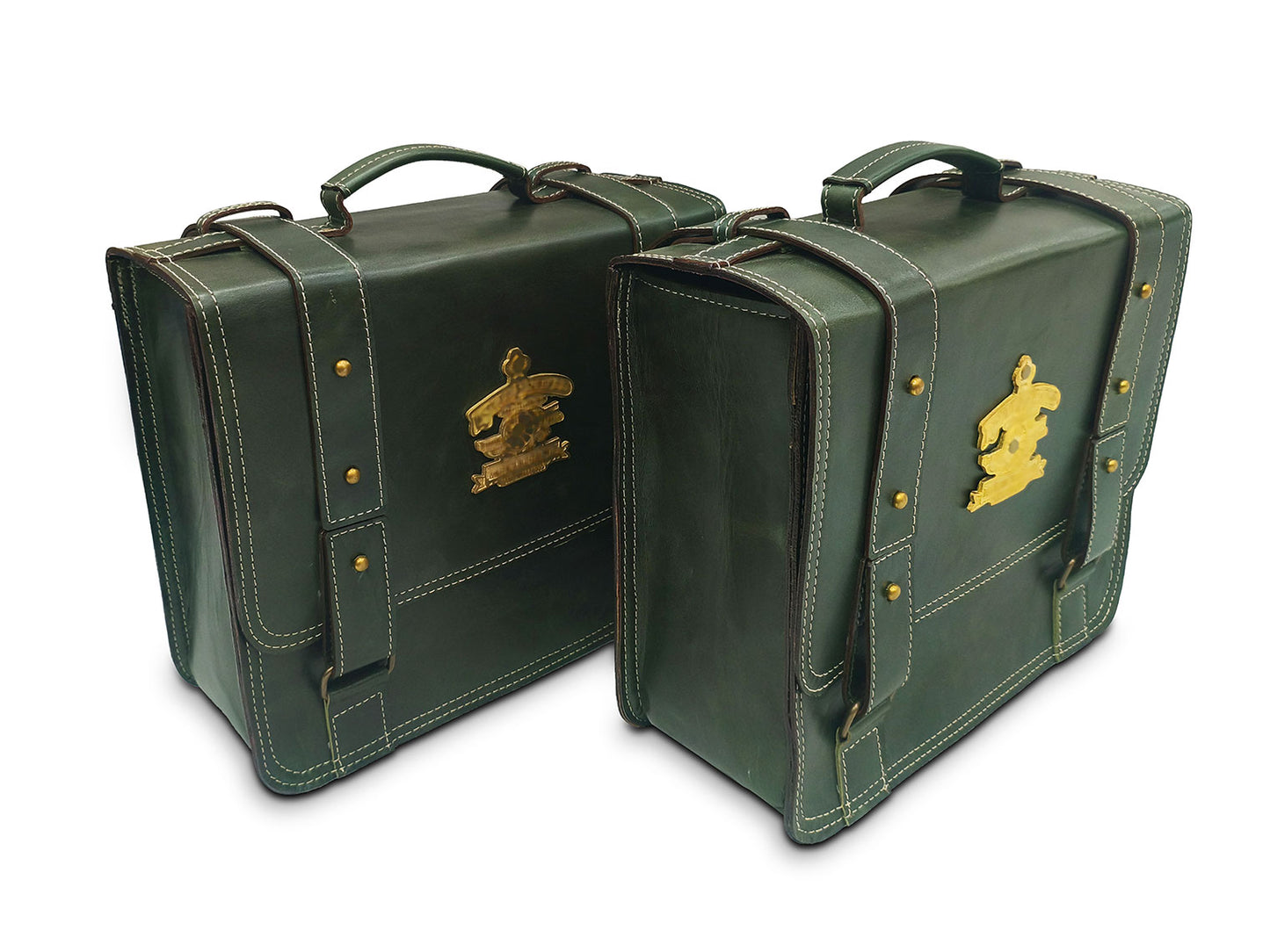 For Royal Enfield Classic Reborn 350 Genuine Leather Pannier Bags Dark Green D13