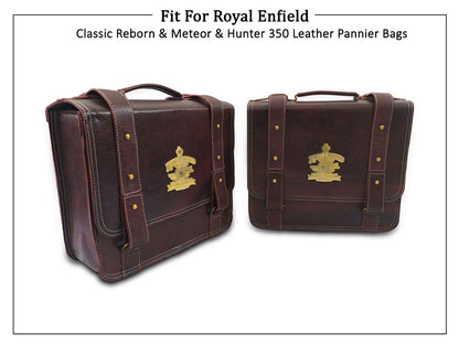 For Royal Enfield Classic Reborn 350 Genuine Leather Pannier Bags Antique Brown D14