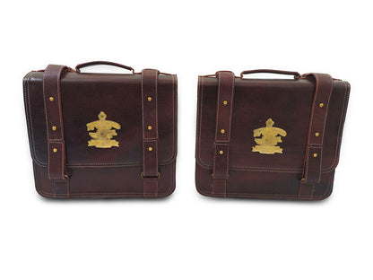 For Royal Enfield Classic Reborn 350 Genuine Leather Pannier Bags Antique Brown D14