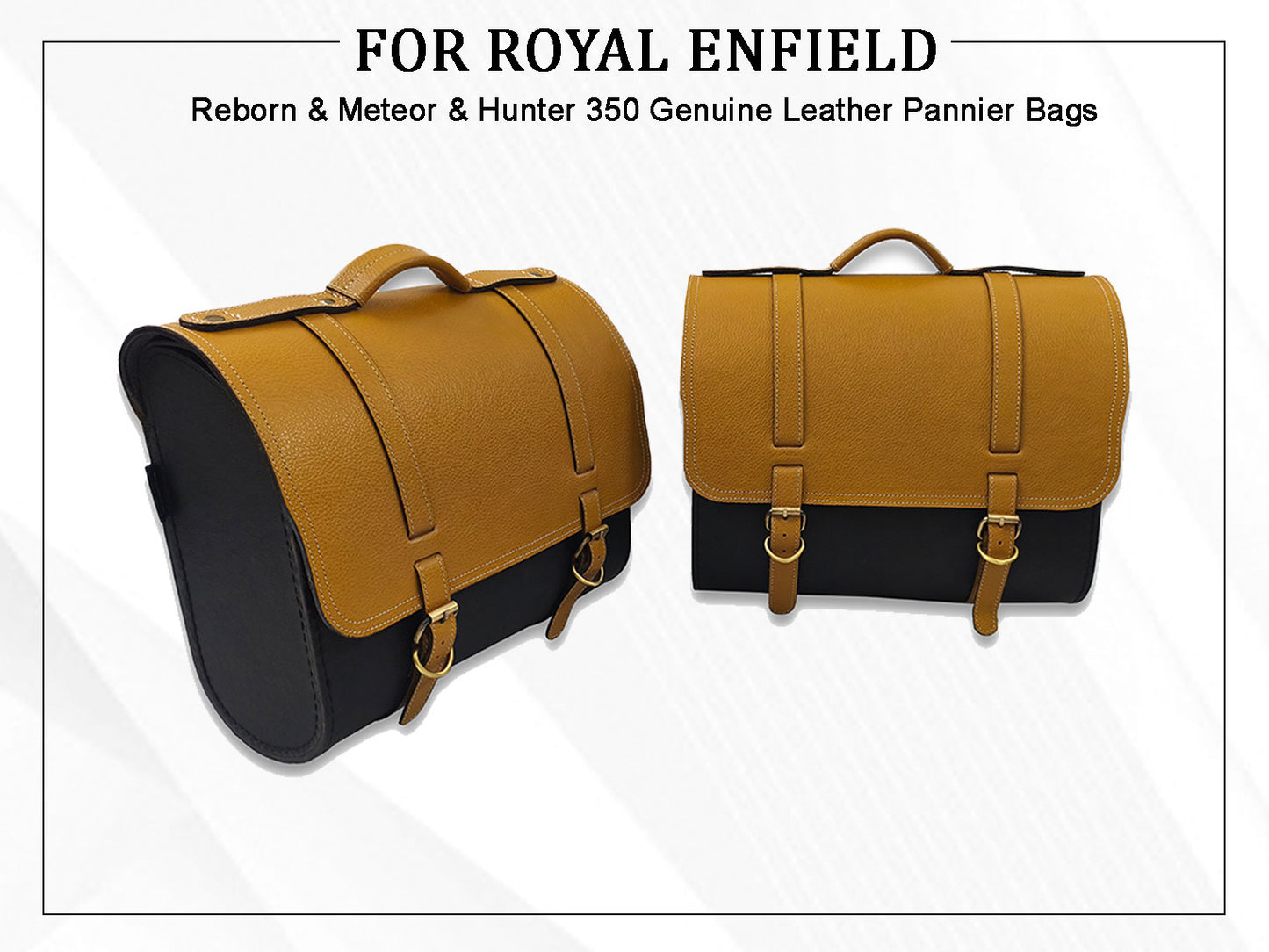 For Royal Enfield Classic Reborn 350 Genuine Leather Pannier Bags Yellow & Black D15