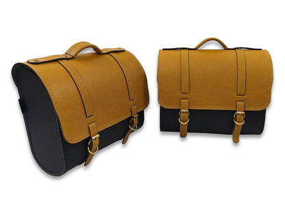 For Royal Enfield Classic Reborn 350 Genuine Leather Pannier Bags Yellow & Black D15