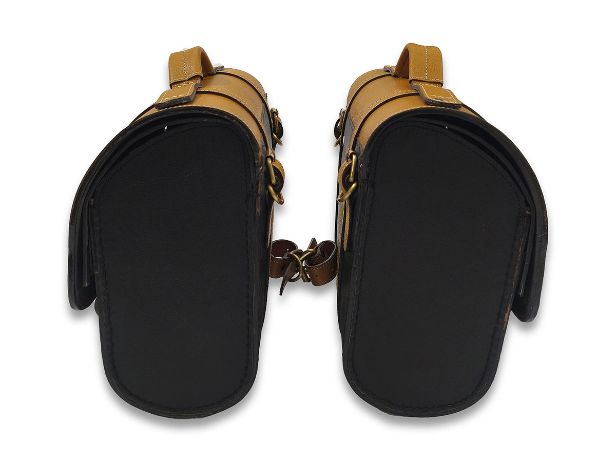 For Royal Enfield Classic Reborn 350 Genuine Leather Pannier Bags Yellow & Black D15
