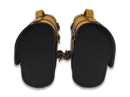 For Royal Enfield Classic Reborn 350 Genuine Leather Pannier Bags Yellow & Black D15