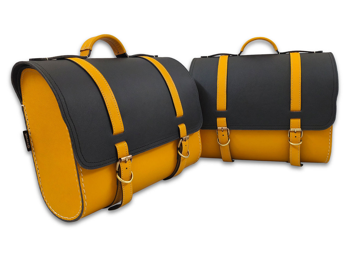 For Royal Enfield Classic Reborn 350 Genuine Leather Pannier Bags Black & Yellow D16