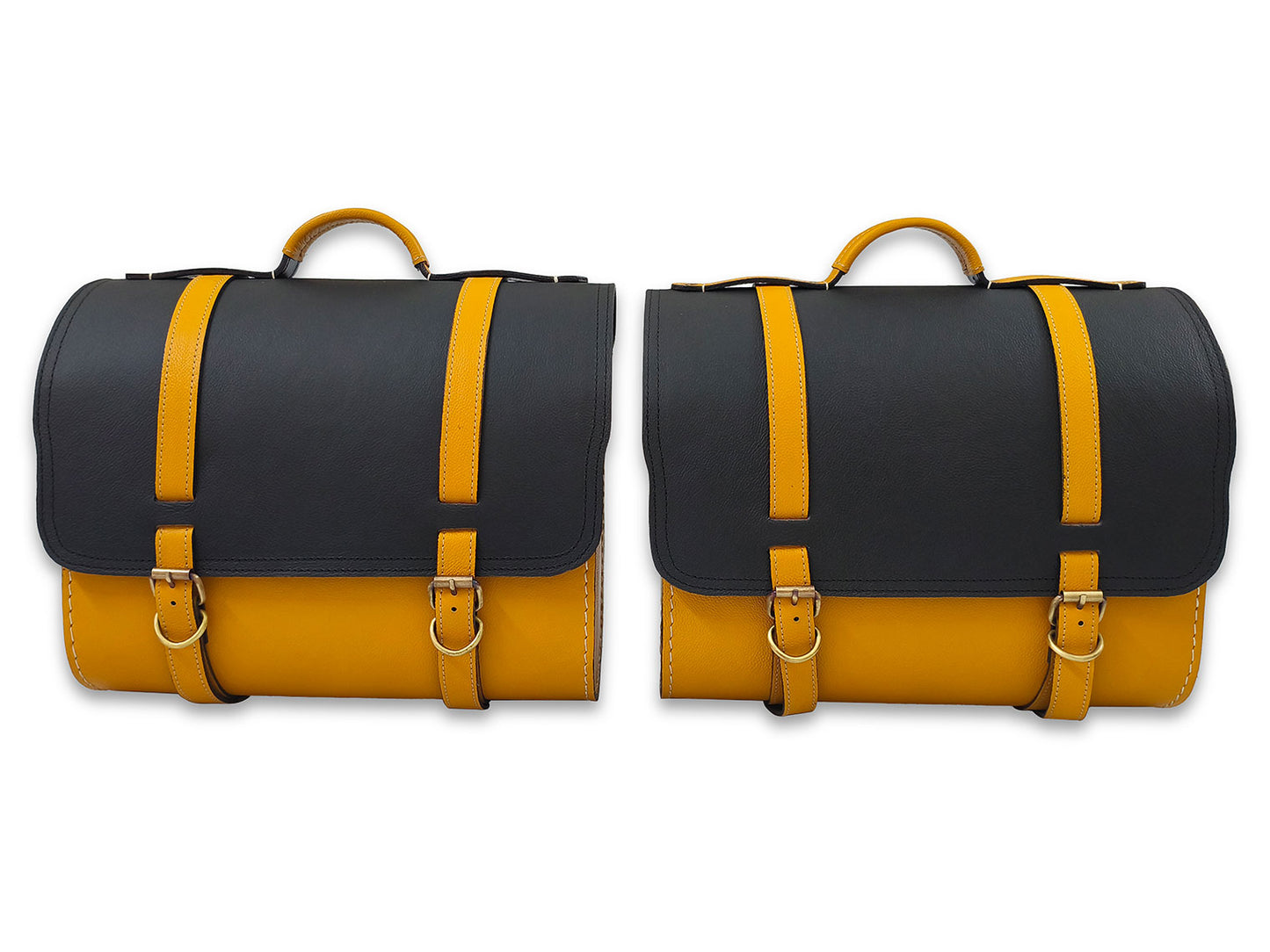 For Royal Enfield Classic Reborn 350 Genuine Leather Pannier Bags Black & Yellow D16