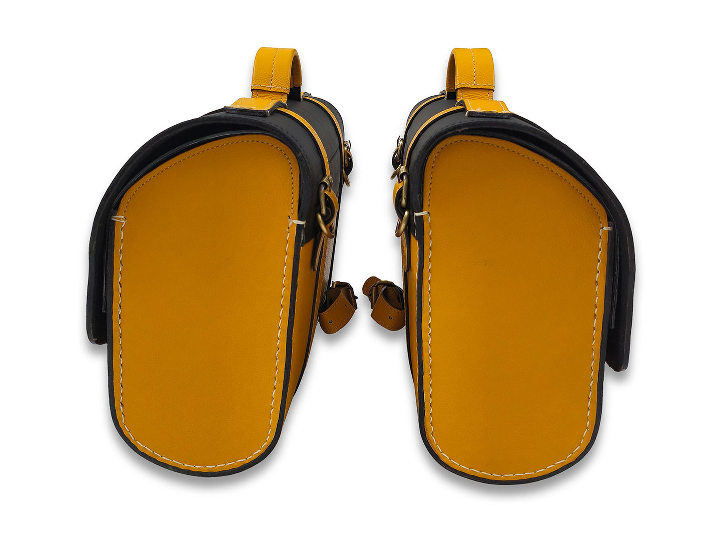 For Royal Enfield Classic Reborn 350 Genuine Leather Pannier Bags Black & Yellow D16