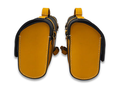 For Royal Enfield Classic Reborn 350 Genuine Leather Pannier Bags Black & Yellow D16
