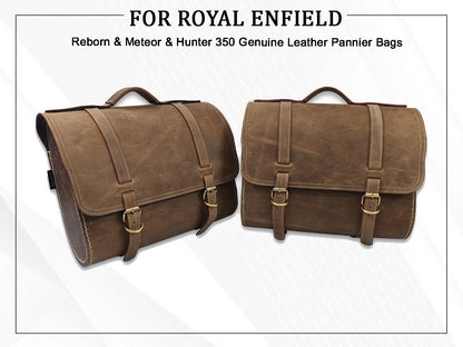 For Royal Enfield Classic Reborn 350 Genuine Leather Pannier Bags Rusty Brown D17