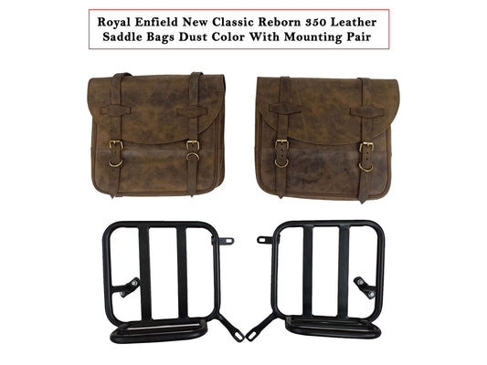 For Royal Enfield Classic Reborn 350 Genuine Leather Pannier Bags And Mounting D1