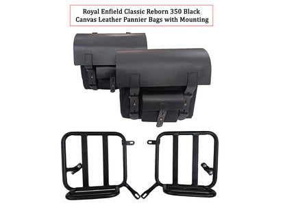 For Royal Enfield Classic Reborn 350 Leather & Canvas Pannier Bags And Mounting D2