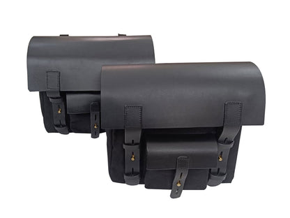 For Royal Enfield Classic Reborn 350 Leather & Canvas Pannier Bags And Mounting D2