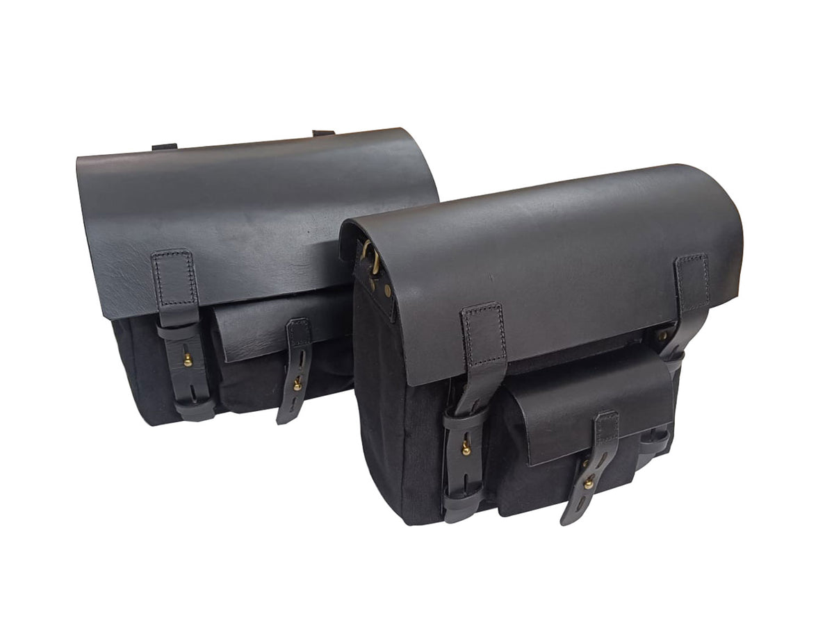 For Royal Enfield Classic Reborn 350 Leather & Canvas Pannier Bags And Mounting D2