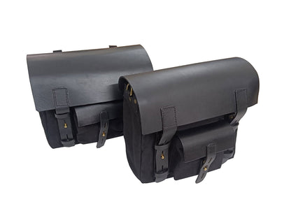 For Royal Enfield Classic Reborn 350 Leather & Canvas Pannier Bags And Mounting D2