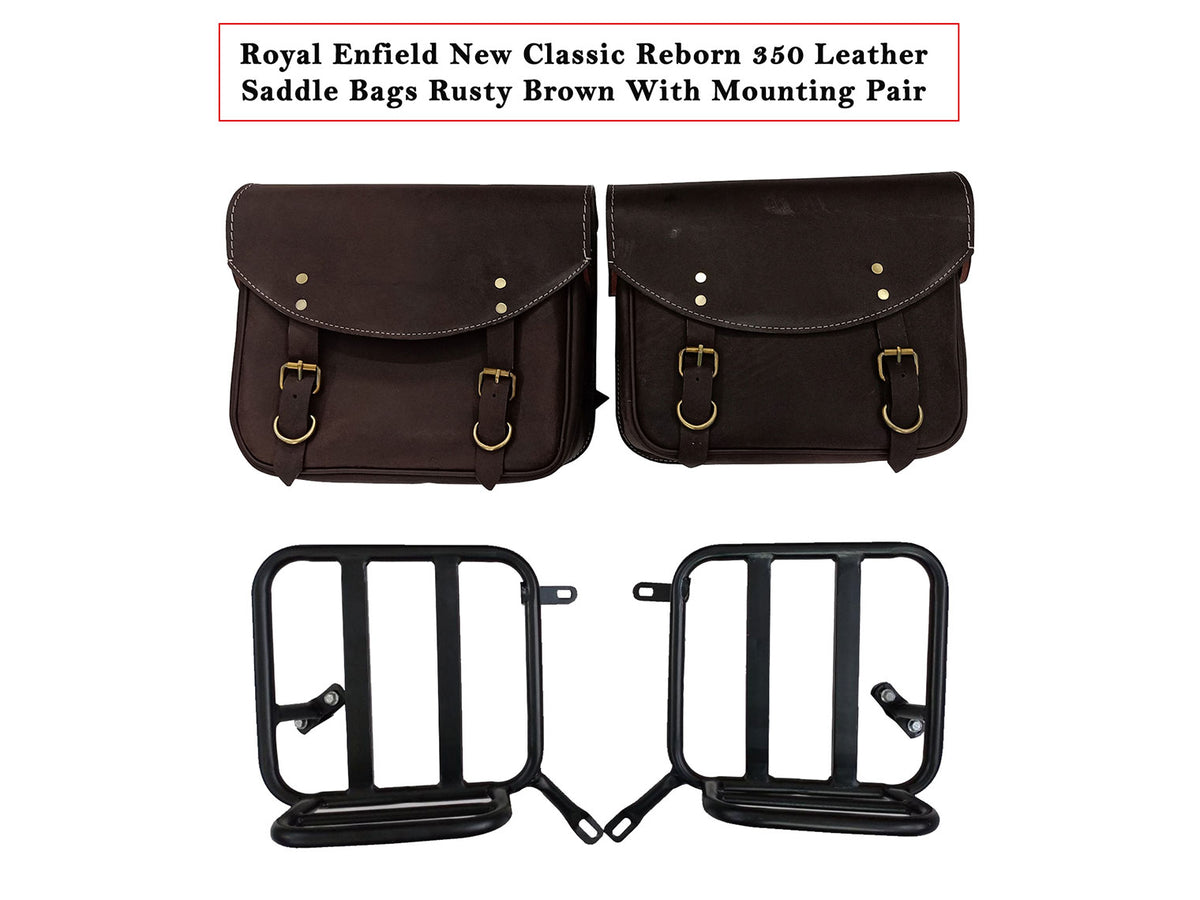 For Royal Enfield Classic Reborn 350 Genuine Leather Pannier Bags And Mounting D3