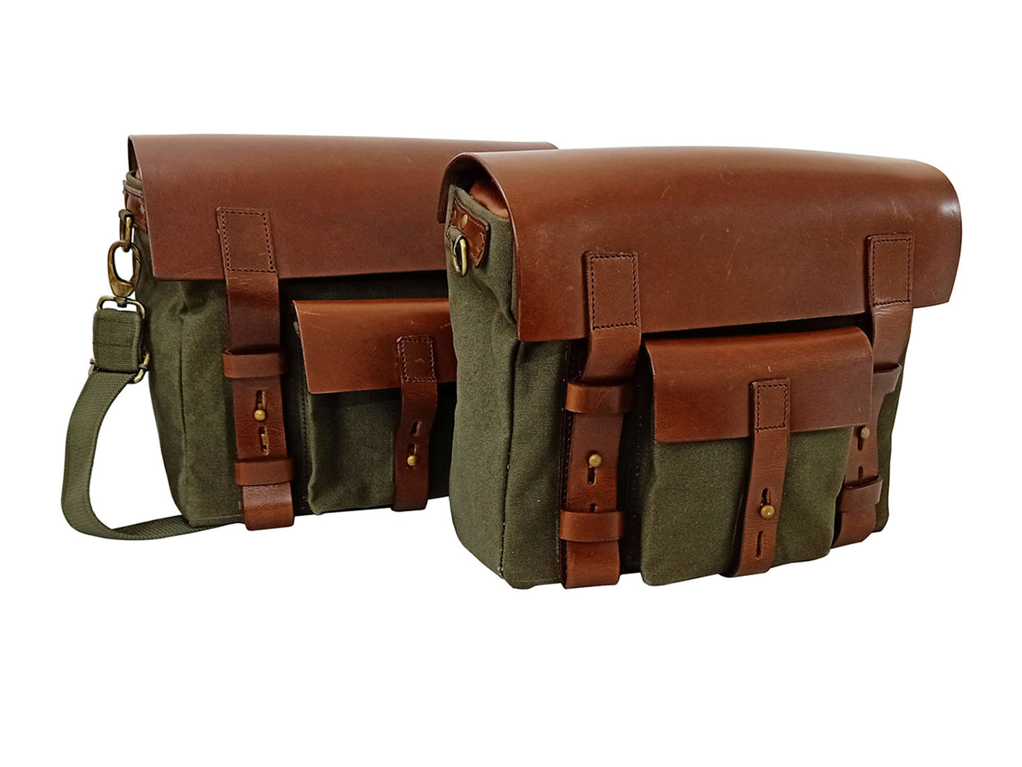 For Royal Enfield Classic Reborn 350 Leather & Canvas Pannier Bags And Mounting D4