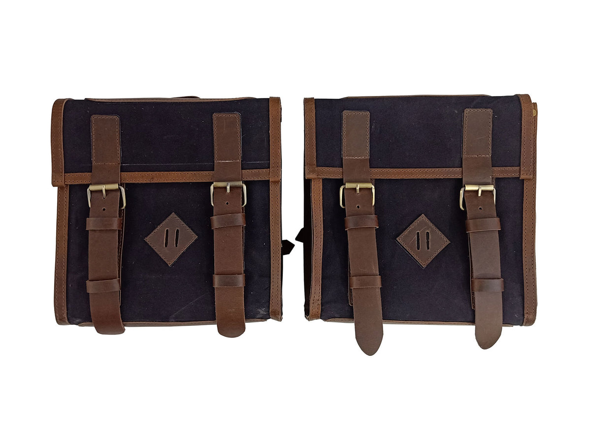 For Royal Enfield Classic Reborn 350 Leather & Canvas Pannier Bags And Mounting D5