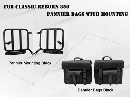 For Royal Enfield Classic Reborn 350 Leather & Canvas Pannier Bags And Mounting D6