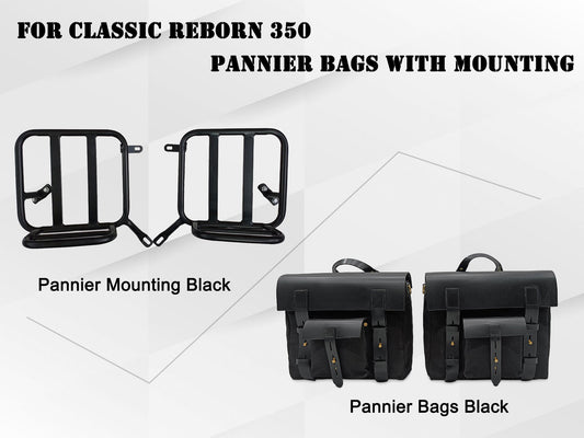 For Royal Enfield Classic Reborn 350 Leather & Canvas Pannier Bags And Mounting D6