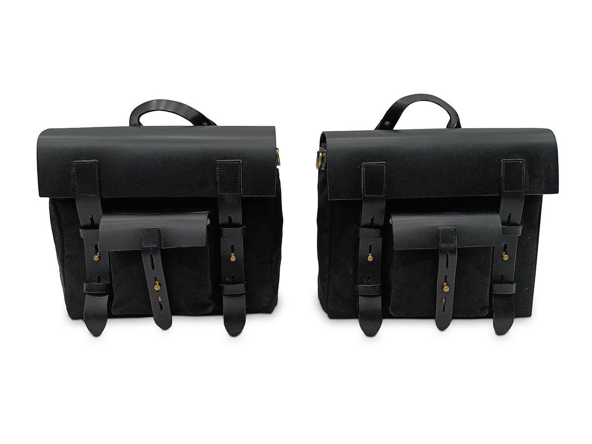 For Royal Enfield Classic Reborn 350 Leather & Canvas Pannier Bags And Mounting D6