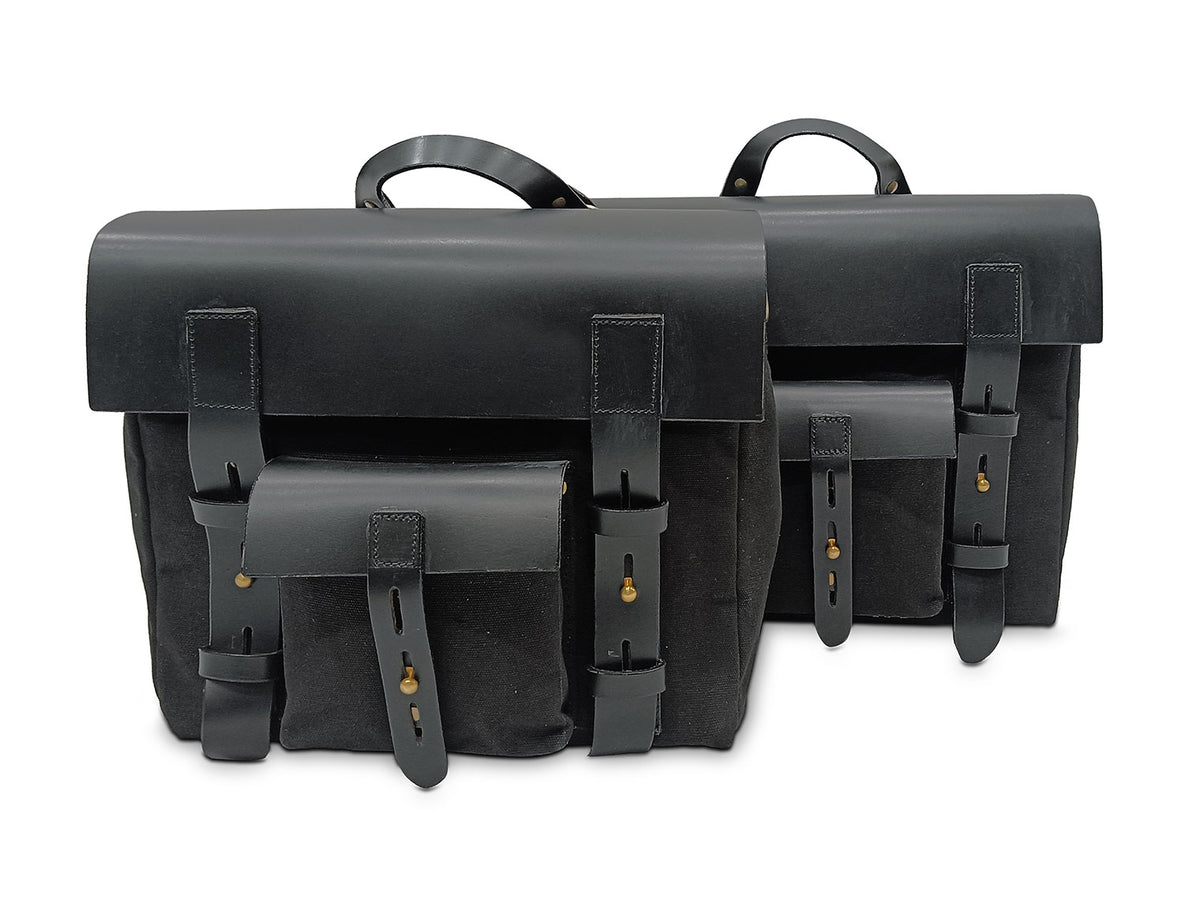 For Royal Enfield Classic Reborn 350 Leather & Canvas Pannier Bags And Mounting D6