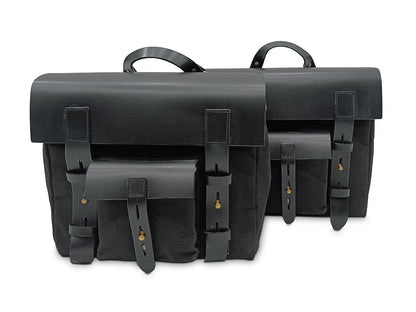 For Royal Enfield Classic Reborn 350 Leather & Canvas Pannier Bags And Mounting D6