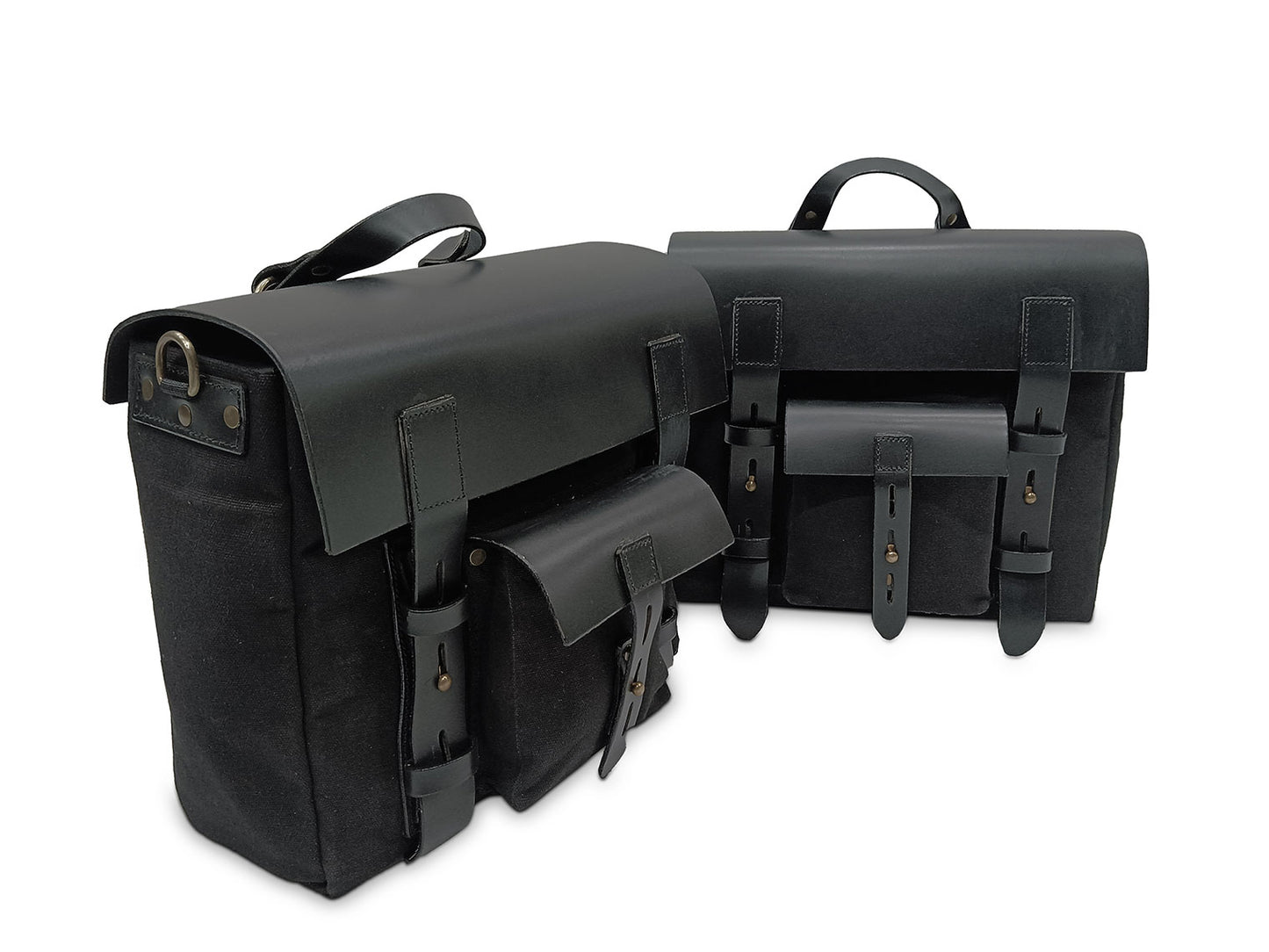 For Royal Enfield Classic Reborn 350 Leather & Canvas Pannier Bags And Mounting D6