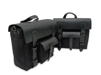 For Royal Enfield Classic Reborn 350 Leather & Canvas Pannier Bags And Mounting D6