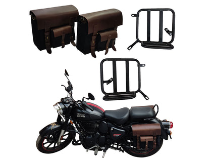 For Royal Enfield Classic Reborn 350 Leather & Canvas Pannier Bags And Mounting D10