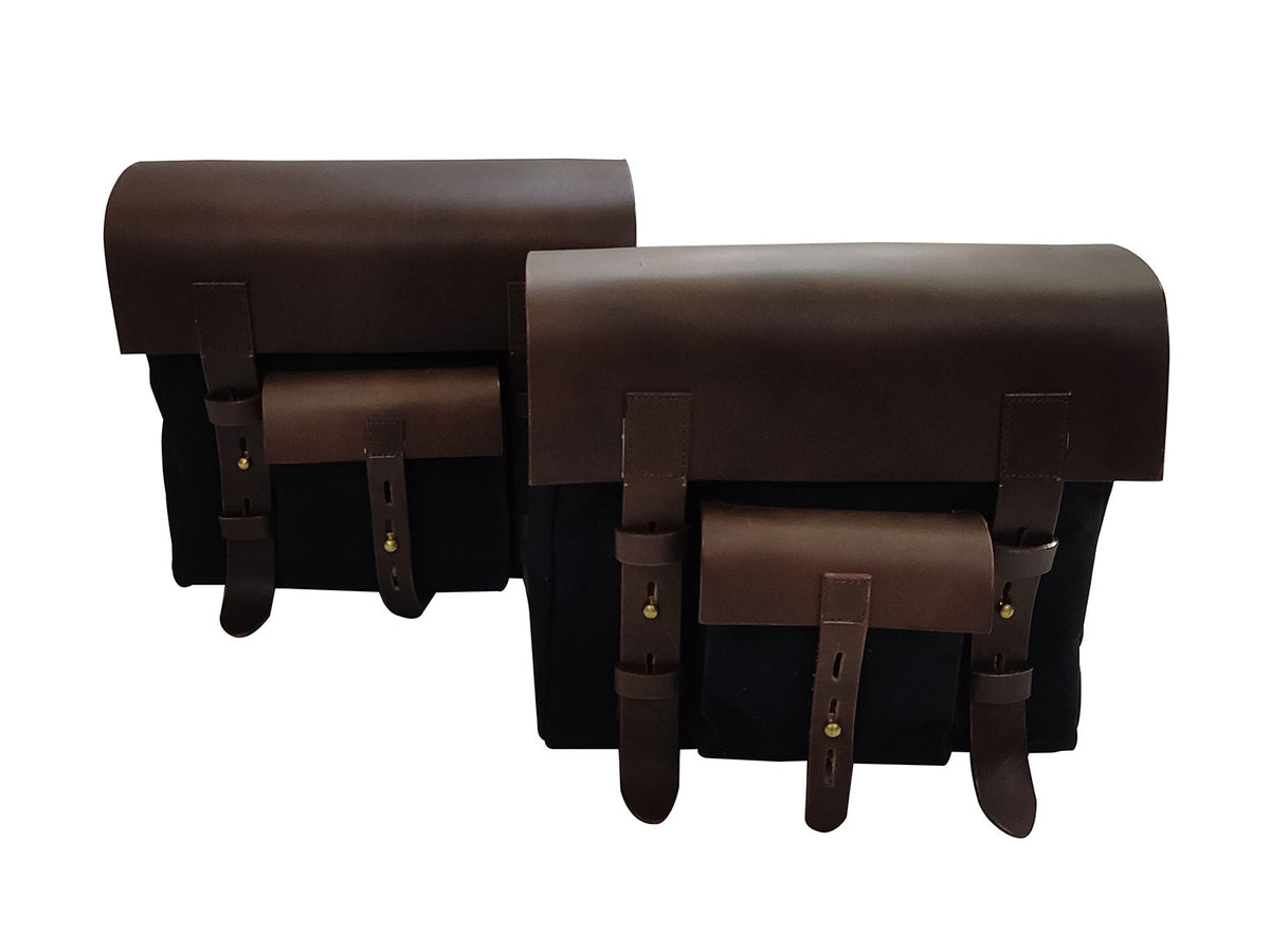 For Royal Enfield Classic Reborn 350 Leather & Canvas Pannier Bags And Mounting D10