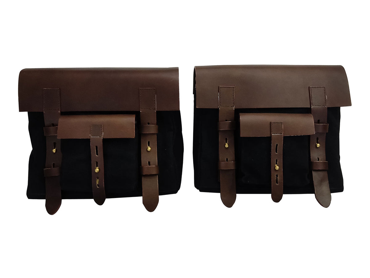 For Royal Enfield Classic Reborn 350 Leather & Canvas Pannier Bags And Mounting D10