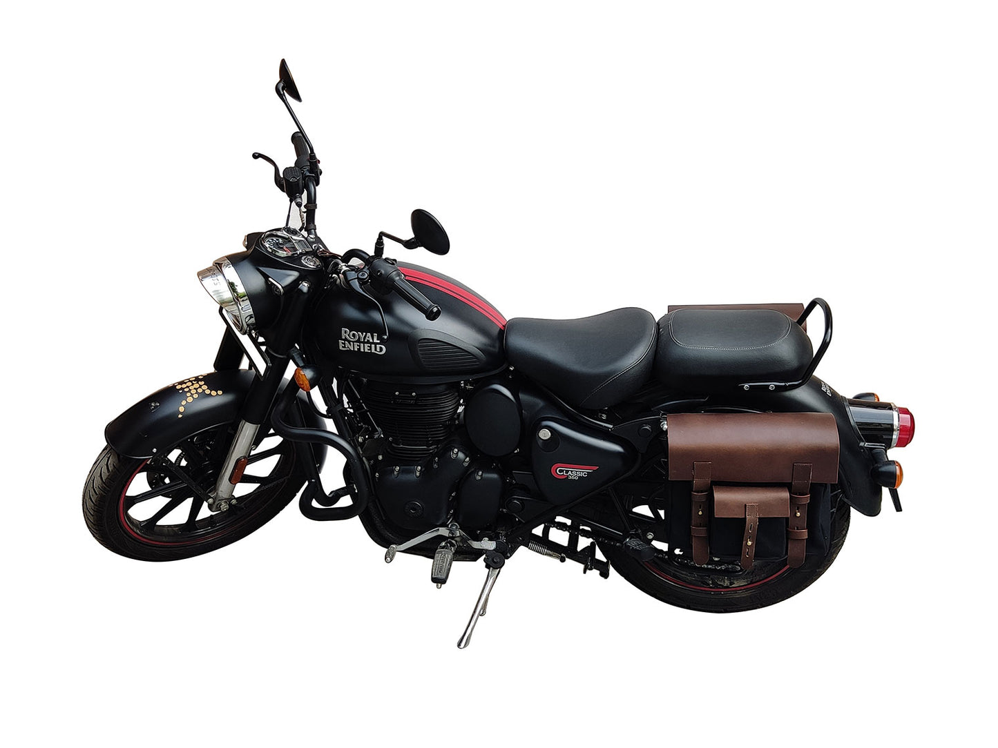 For Royal Enfield Classic Reborn 350 Leather & Canvas Pannier Bags And Mounting D10