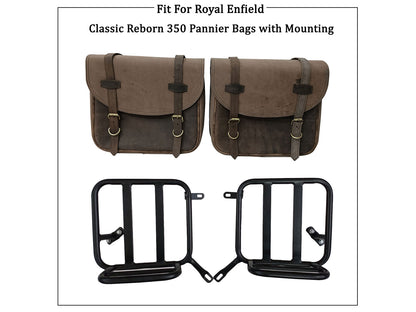 For Royal Enfield Classic Reborn 350 Genuine Leather Pannier Bags And Mounting D11