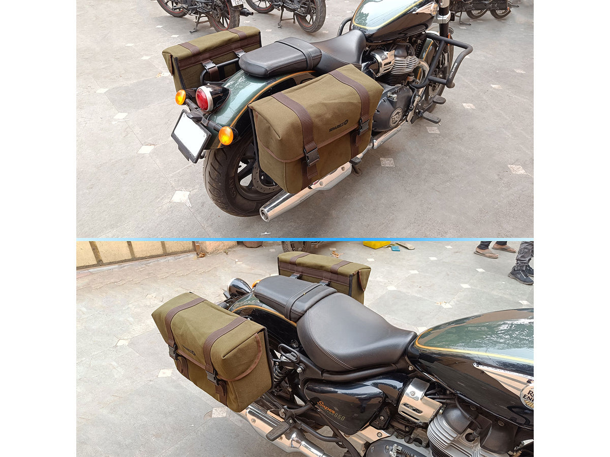 For Royal Enfield Classic Reborn 350 Canvas Pannier Bags And Mounting D16