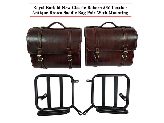 For Royal Enfield Classic Reborn 350 Genuine Leather Pannier Bags And Mounting D17